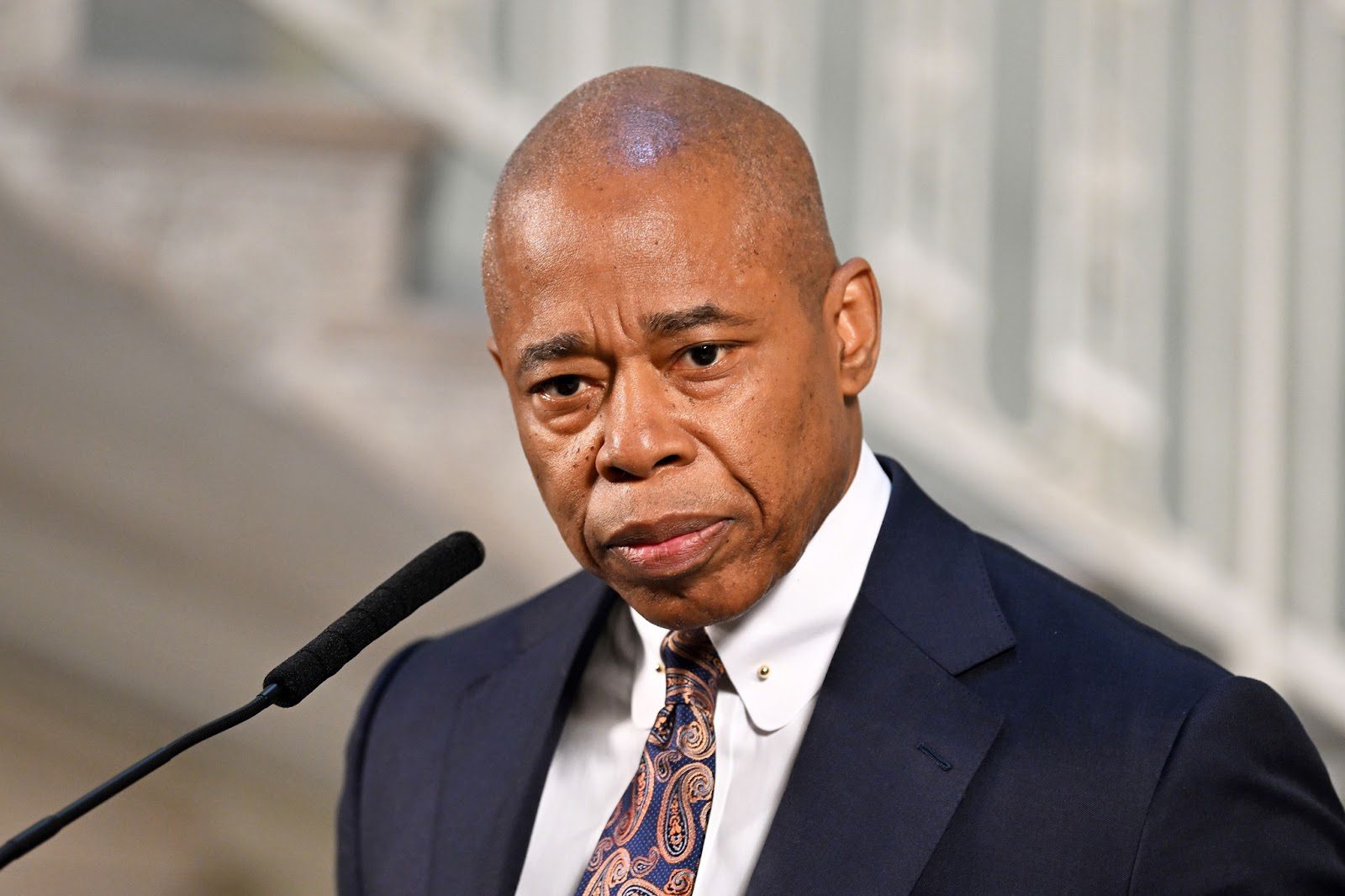 Eric Adams speaking at a press conference as Brooklyn Borough President.